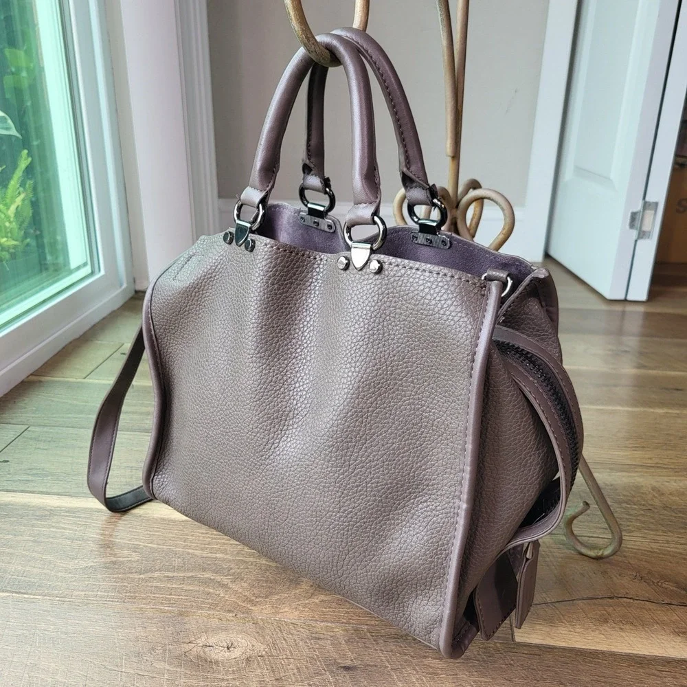Urban Expressions New York Taupe Pebbled Vegan Leather Triple Satchel Handbag